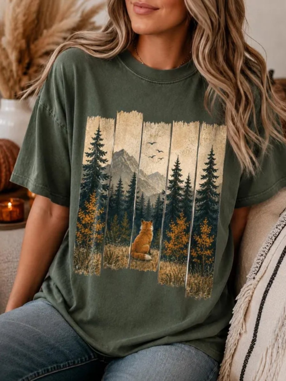 Comfort Colors Sage Short Sleeve Tee with Fox & Mountain Panel Graphic